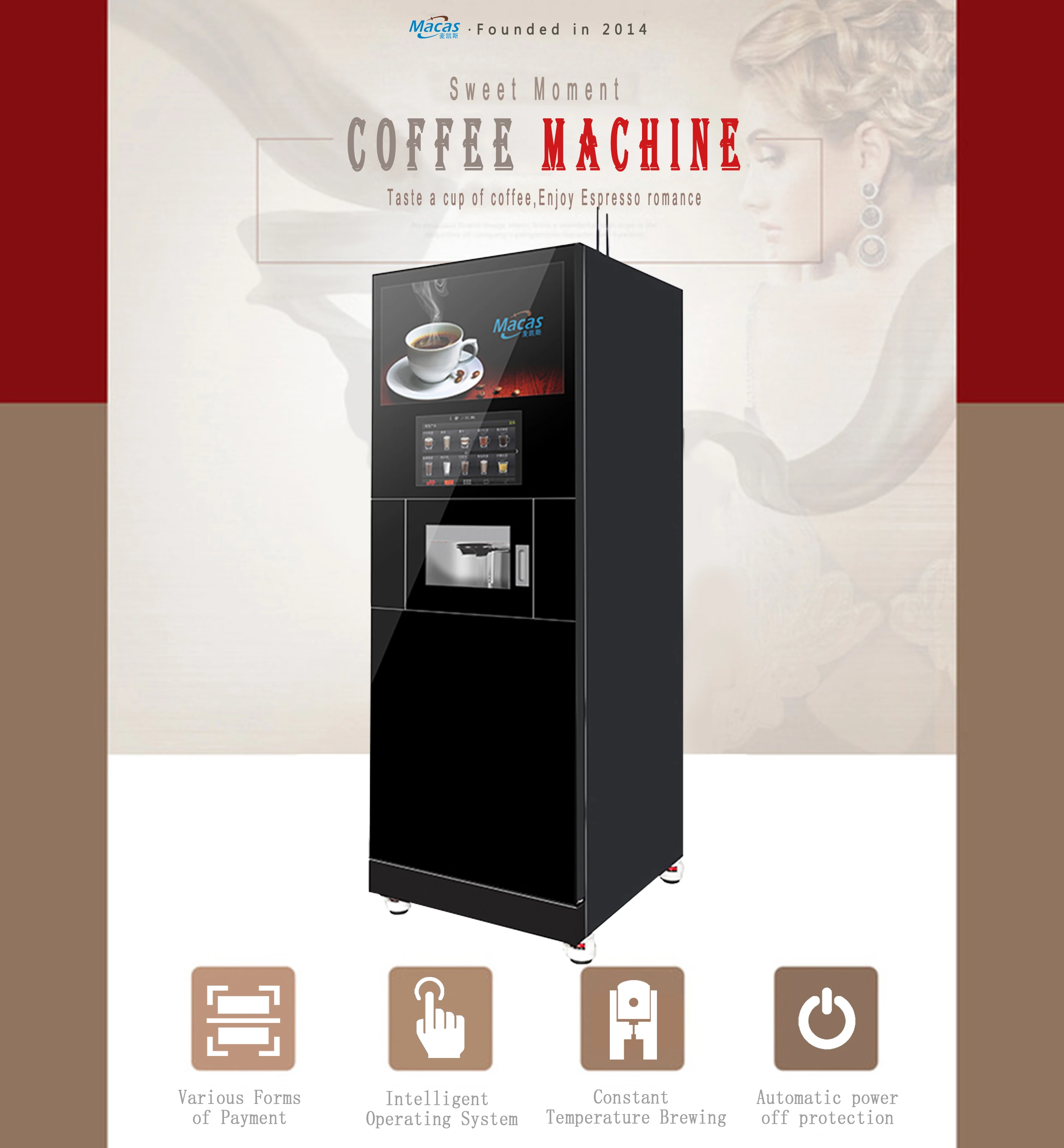Professional vending machine with automated cup-falling system coffee self service coffee machine