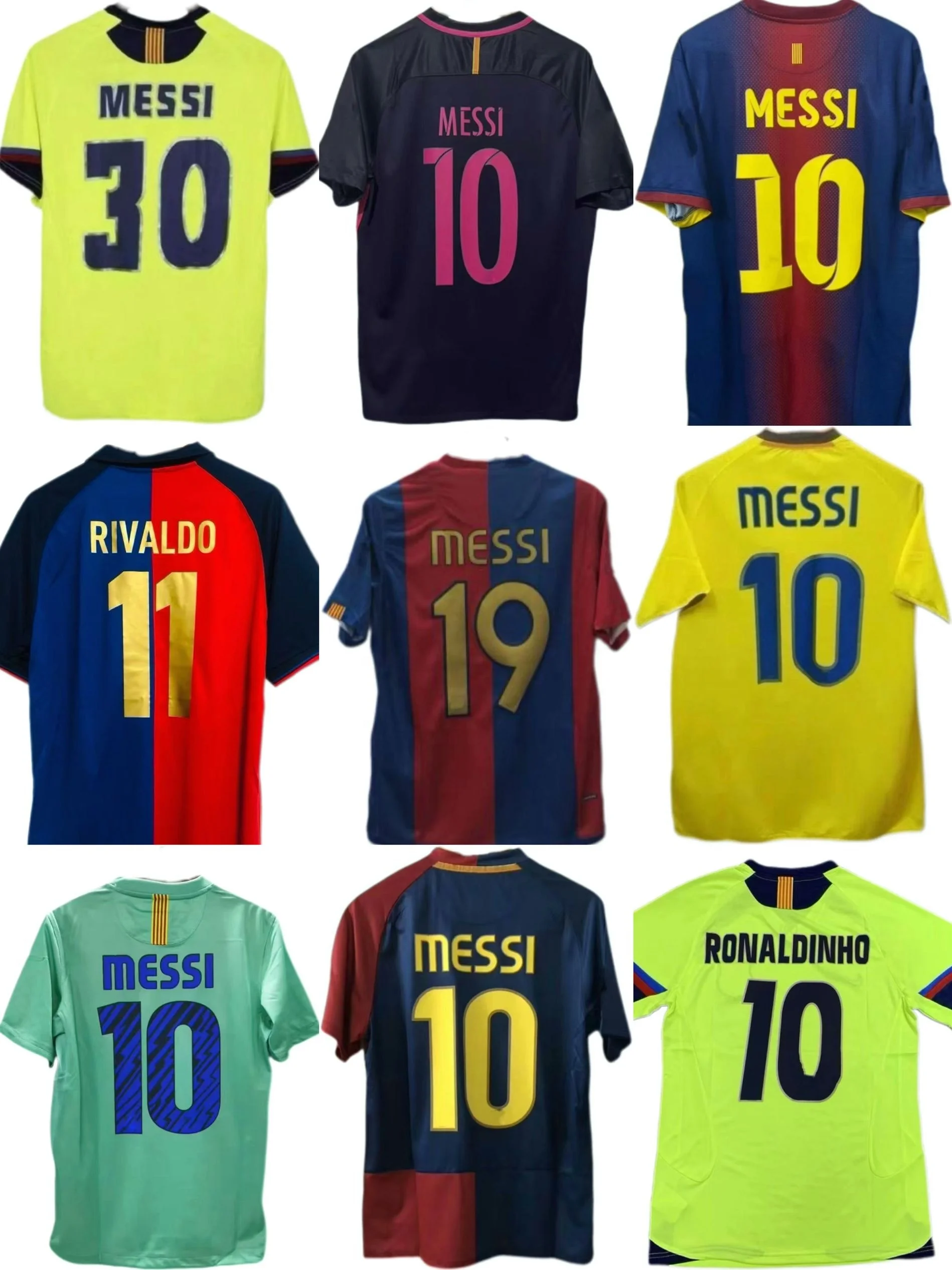 06 08 09 10 11 14 15  Barcelonaes Breathable Polyester Heat Transfer RONALDINHO Retro Version MESSIs Thailand Football Shirts