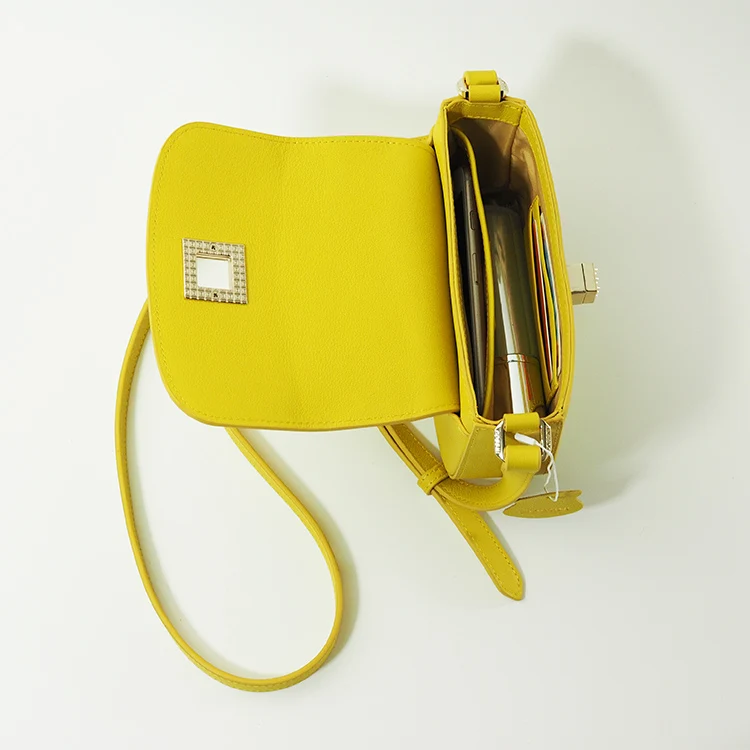 Custom Private Label Yellow Fashion Cute Genuine Leather Ladies Handbag Handle Women Shoulder Bags