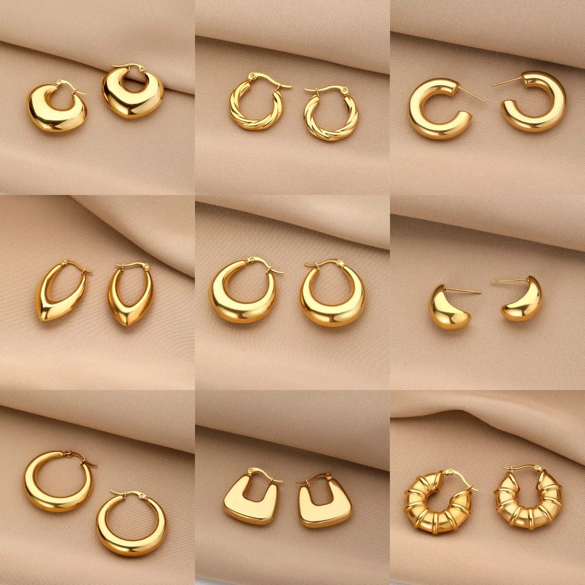 Non Tarnish 18k Pvd Gold Stainless Steel Chunky Screw C Huggies Hoop Earrings Women Hollow Bamboo Earrings For Jewelry Gift