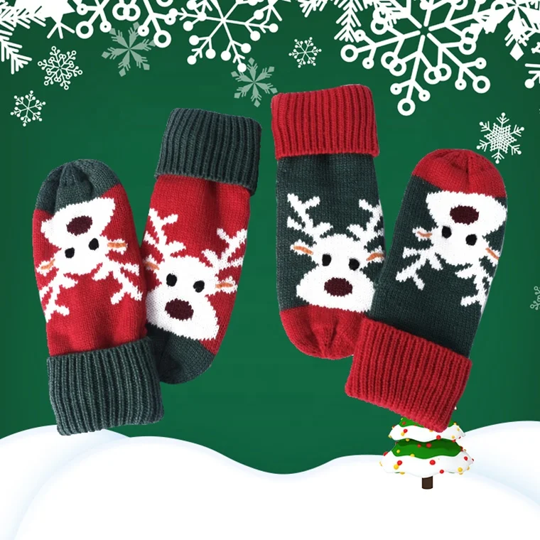 Acrylic Casual Daily Life Outdoor Warm Red Christmas Knitted Winter Gloves