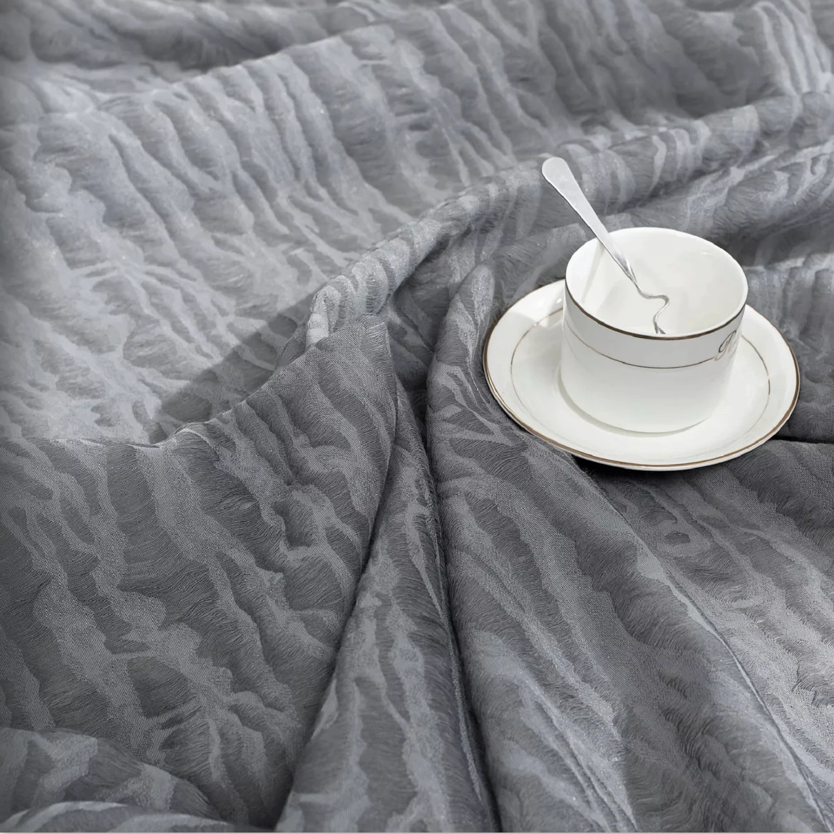 Turkish good quality elegant grey curtain fabric jacquard tulle ready made sheer curtain