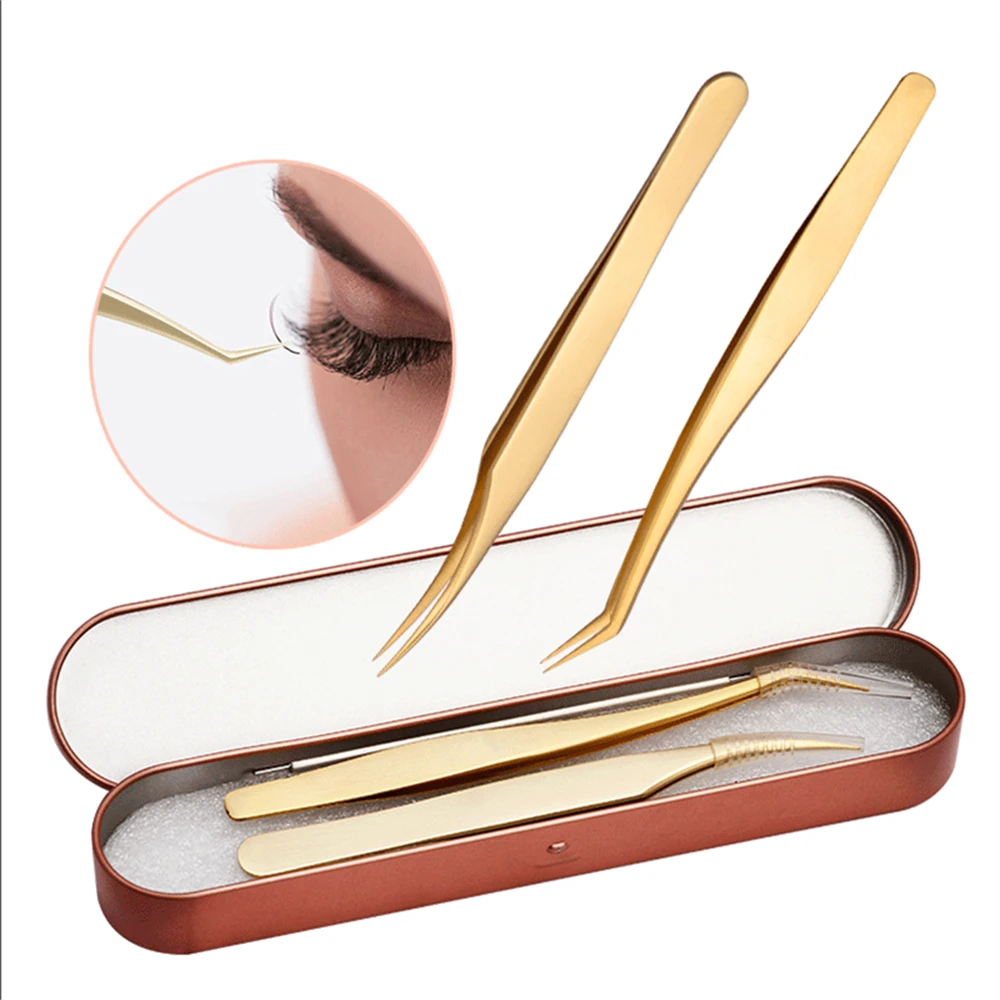 High precision Strong and durable fine workmanship Pointed gold Stainless steel Tweezer with Custom logo and packages