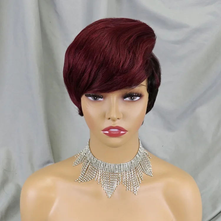 Парики короткие винно-красные парики с челкой 99j бордовый парик из натуральных