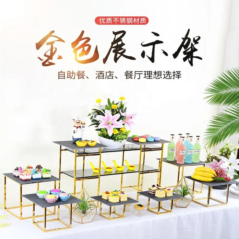 Professional kitchen equipment restaurant gold food display dessert buffet dessert table cake stand set for otherhotel