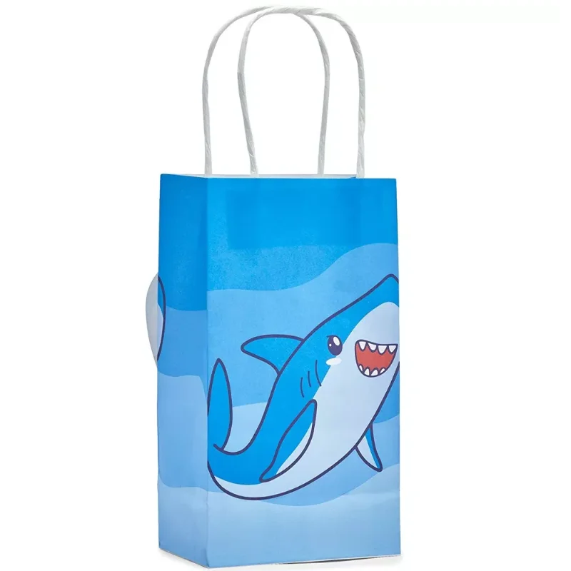 DAMAI Shark Paper Gift Bags Custom Kids Party Supplies for Birthday & Party Favor Gift Paper Bag Shark Candy Gift Bag