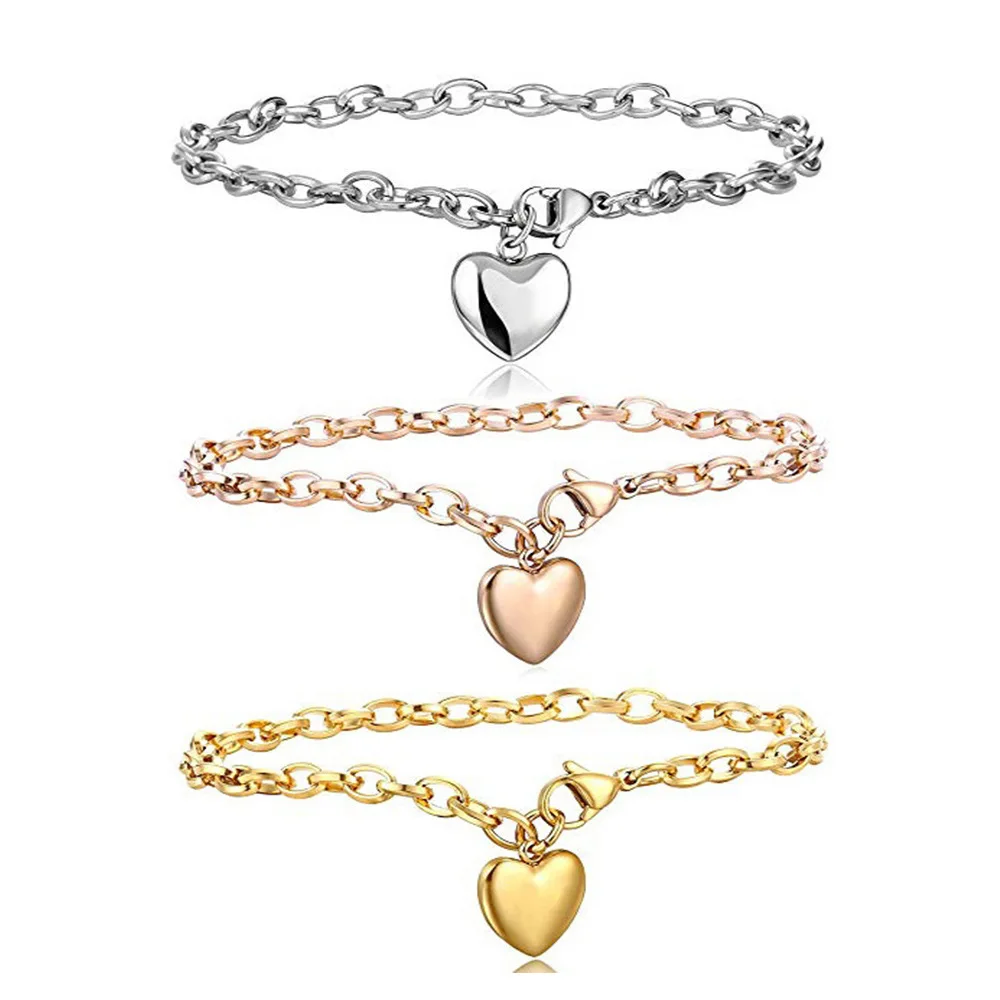 Yiwu модные женские браслеты из нержавеющей стали с подвесками для девочек-подростков звеньевой браслет в форме сердца (7 86 дюйма) 20