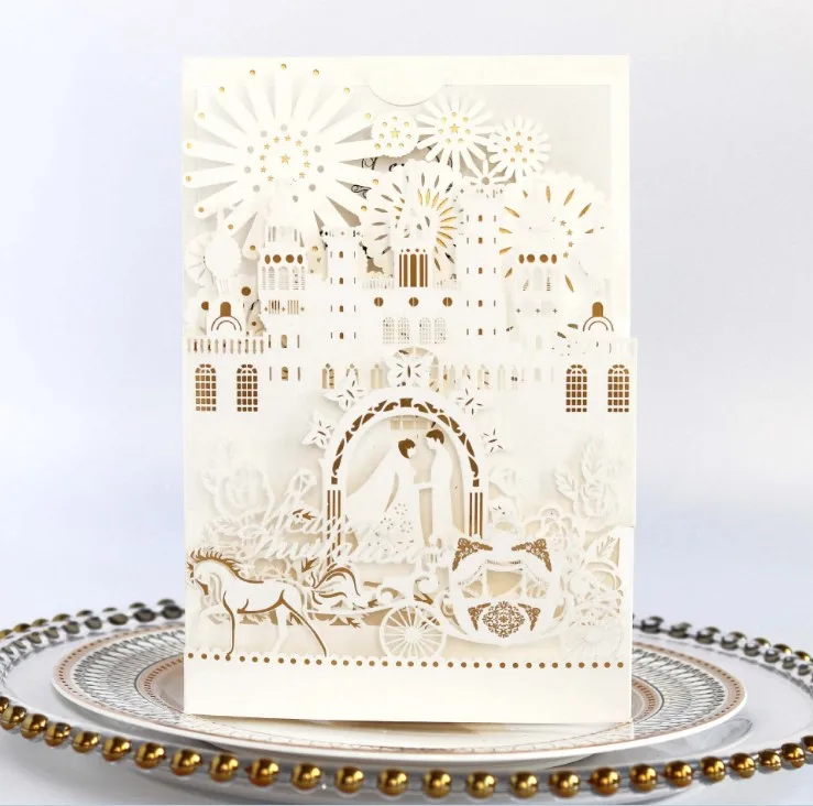Wedding Invitations Laser Cut Card Bride and Groom Castle Wedding Favors Gifts for Guests Wedding Greeting Card Supply