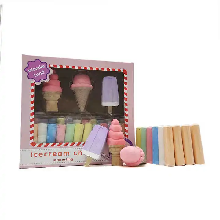 27pcs Ice Cream Sidewalk Chalk Set Jumbo Colored Chalk Gypsum & Calcium Material for Writing