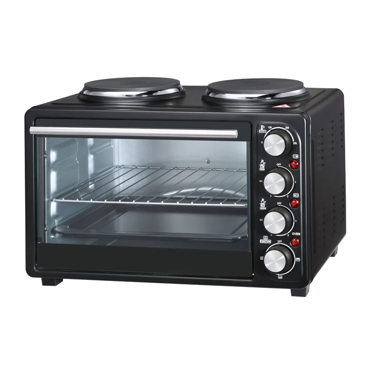 28L Electric Oven with 2 Hotplates Kitchen Appliance Oven Multifunctional Mechanical Household Pizza Oven