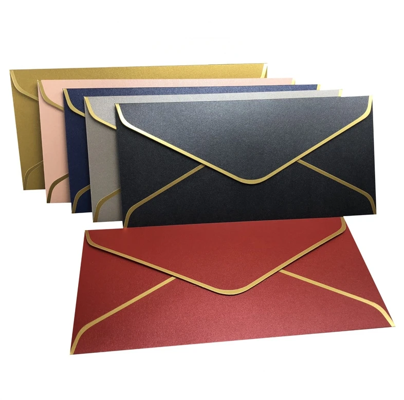 Custom Printed Various Size Paper Envelope Packaging C4 C5 C6 A4 A5 Kraft Paper Envelope with Gold Border