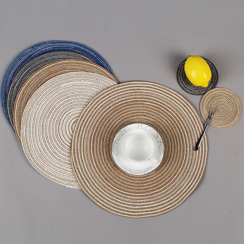 Ramie cotton table mat household Western dining table placemat hot cup mat Round dinner plate mat