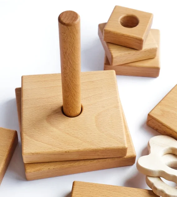 Wooden Ring Stacker Montessori Tower Toy Stacking Pyramid toy Children Birthday Gift