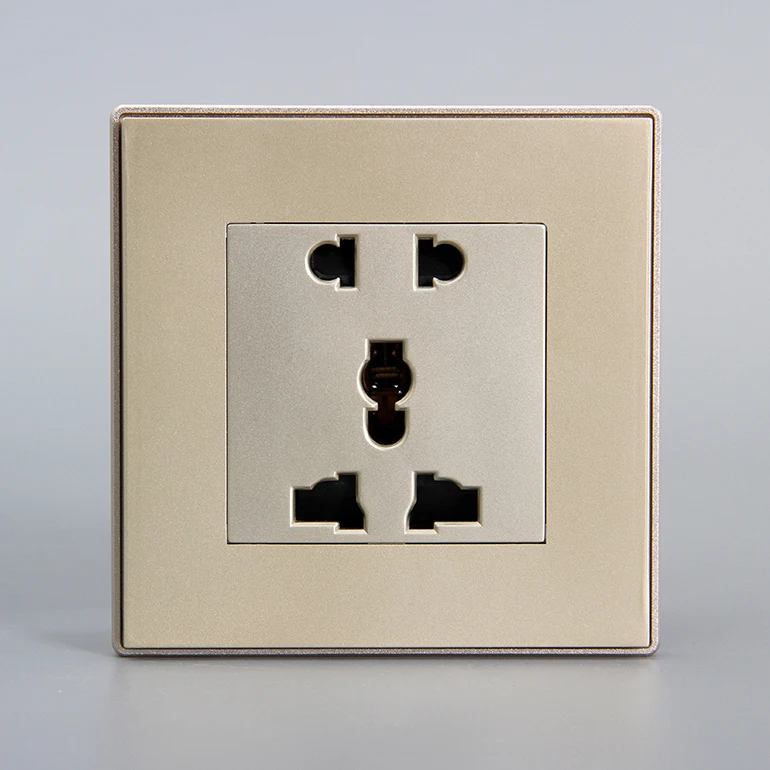 Practical Smart Hotel Use Nice Champagne gold color 90MM big button 1-5 panels connected HD-MI/USB/SHAVER electric wall socket