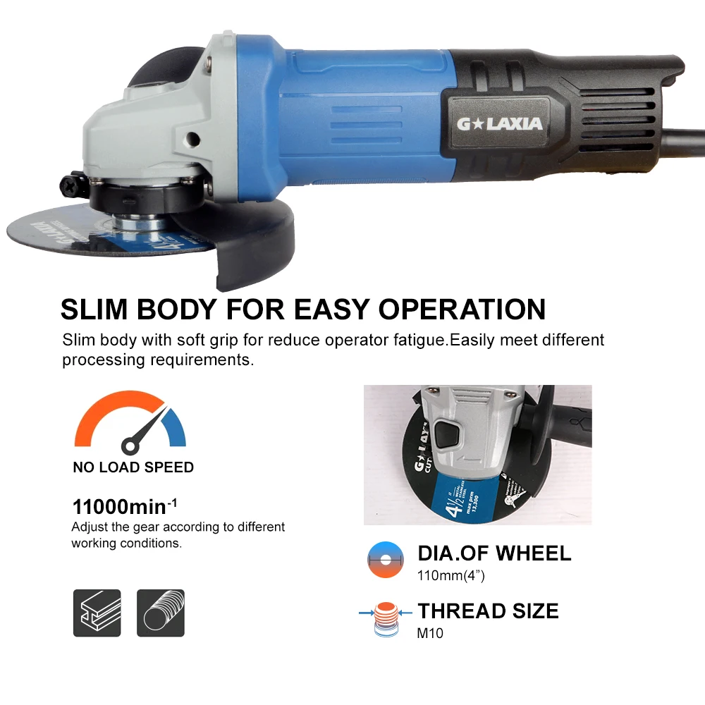 GALAXIA High Quality 750W Electric tool Product 100mm Dust Proof Motor Switch M10 Angle Grinder