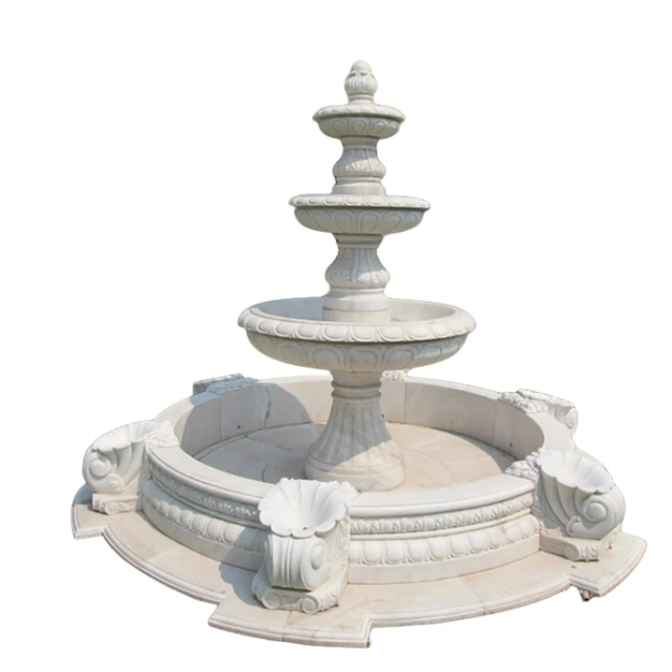 Hand Carved Large Outdoor Garden White Grey Granite Stone Pool 3 Tier Marble Water Fountain
