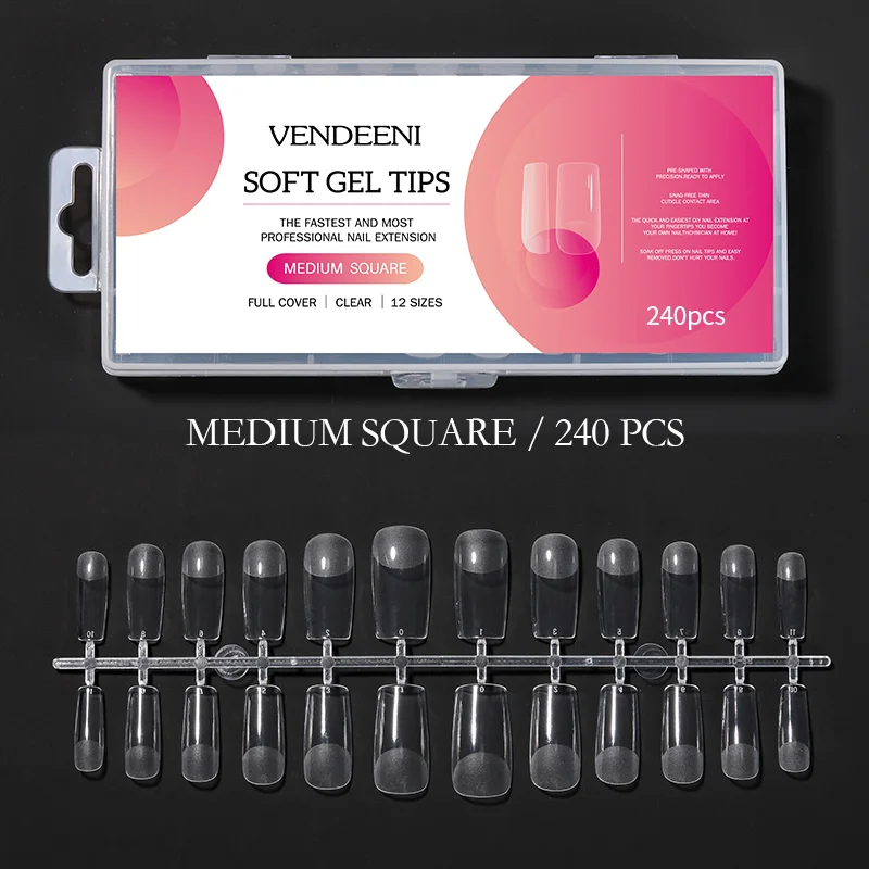 Натуральные гелевые накладные ногти VDN полное покрытие средний гроб частная этикетка логотип