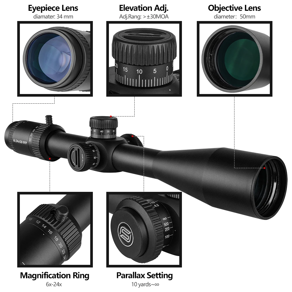 SPINA Optics 6-24x50 прицел охотничий тактический оптический FFP первый фокусный