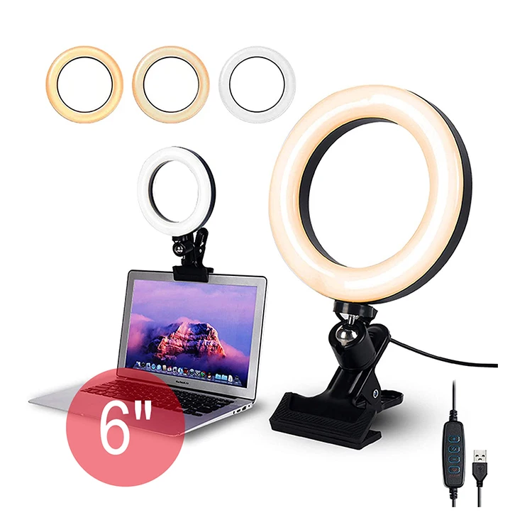 Laptop Computer Desktop Selfie Ringlight, Live Broadcast Video Conference Lighting Makeup 6inch O Ring Light with Phone Holder