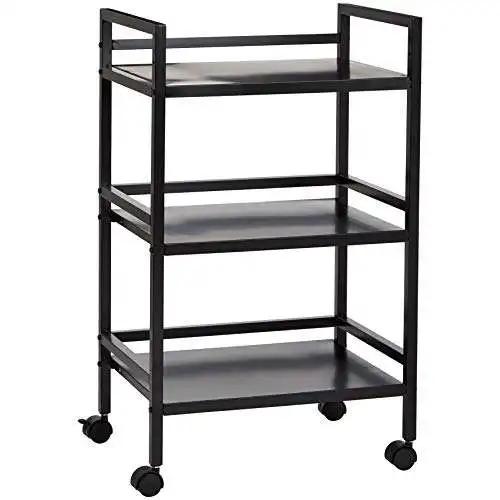 Basics 3-Tier Detachable Black Metal Rolling Cart Kitchen Storage Trolley on Wheels