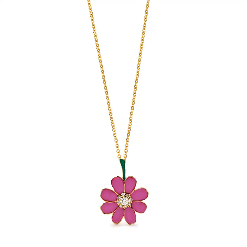 Slovehoony Cute Flower Multi-colored Enamel With Shiny Zircon Crystal Turquoise Pendant Halloween Jewelry Necklace For Women