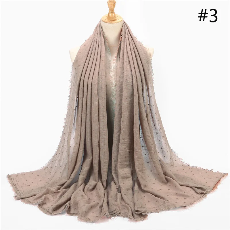 Hot Sale Polka Dot TR Cotton Solid Color Sunscreen Shawl Islamic Malaysian Cotton Crumple Wrap Hijabs Scarf