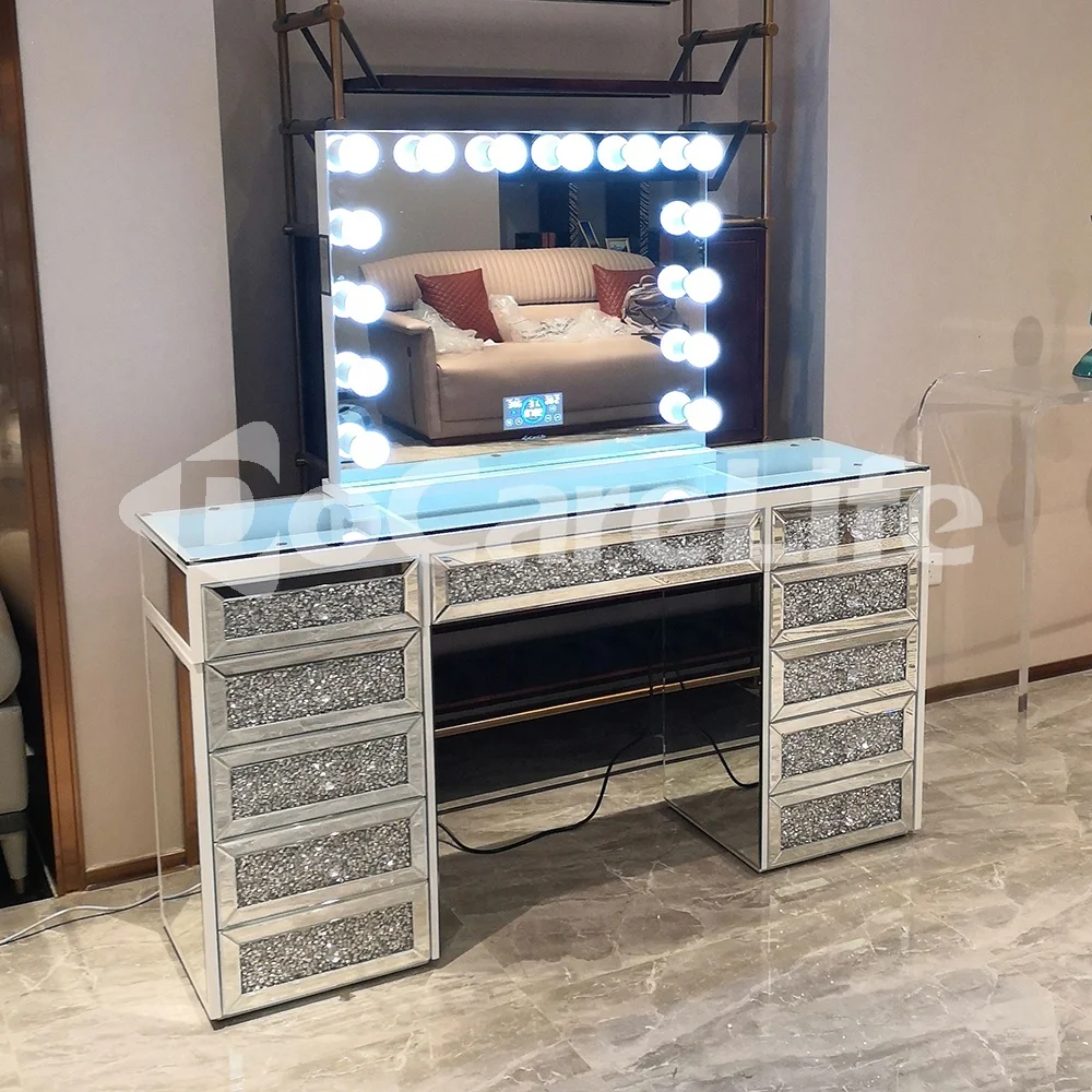 Sock Home Furniture Table Top Vanity with Dressing LED Mirror 3 Glass on US!2021 Docarelife Modern Bedroom Wood Sliver Panel MDF