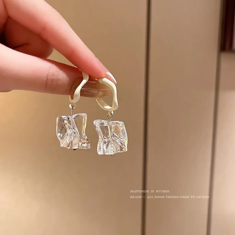 Irregular Transparent Earrings Cherry Flower Square Drop Earrings Acrylic Fashion Earrings Dangler Girl Gifts For Friends