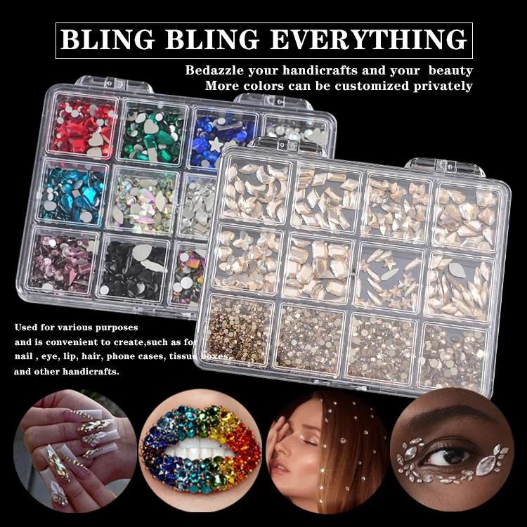 Colorful crystal charms 3d diamond nail art rhinestones multicolor crystal nail rhinestones