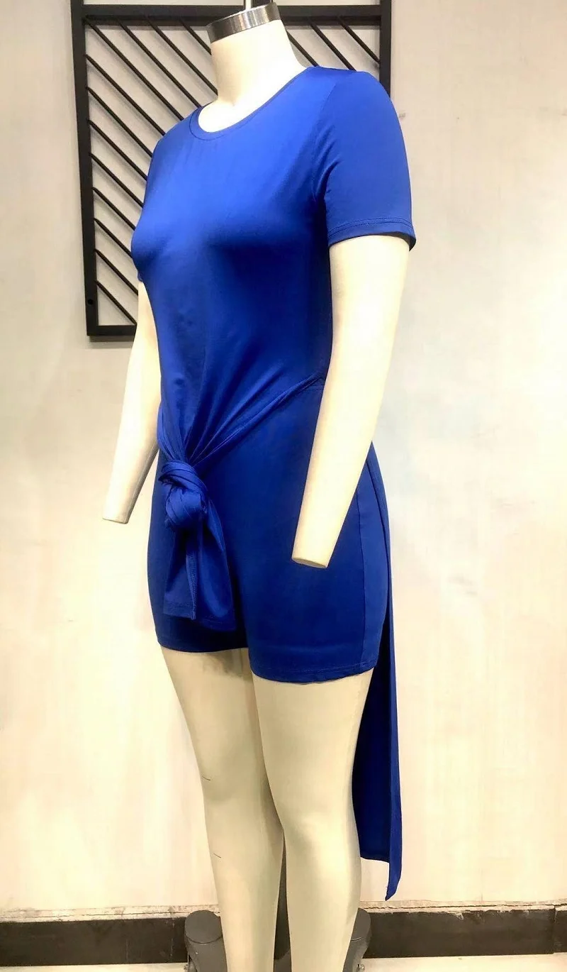 
Cowinner XL 5XL Plus Size 2pcs Outfits Trakcsuit For Woman Irregular Shirt And Bodycon Shorts Set Tracksuit 