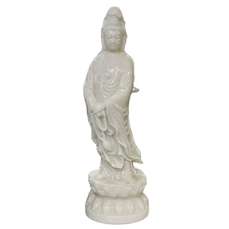 Chinese Customized Size Natural White Jade Hand Carved Praying Guanyin Buddha And Quan Yin Statues