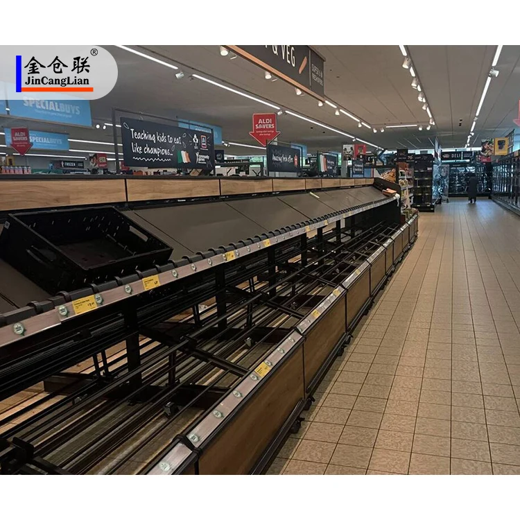 Grocery Store Gondola Shelving Led Lights Black Steel Supermarkets Shelves