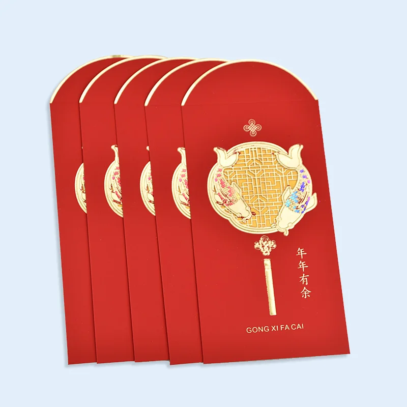 2024 Happy New Year lucky red envelope custom paper printing Hong Bao with gold stamp