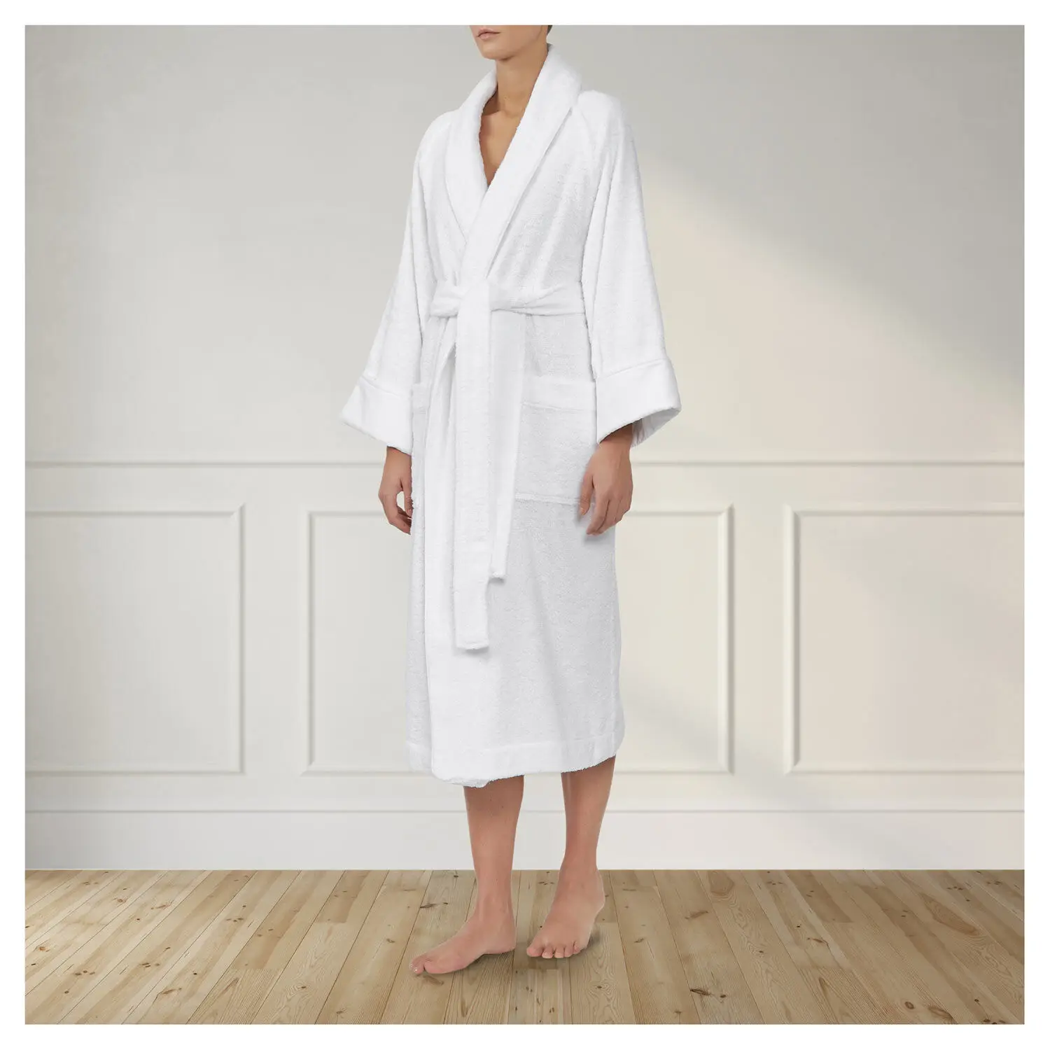 Plush comfortable Hotel Spa Unisex long robe Dressing Gown 450gsm egyptian cotton white shawl terry towelling bathrobe