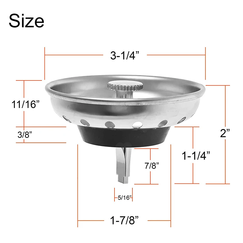 Kitchen Sink Strainer and Stopper Comb Basket, Sink Garbage Disposal Mesh Basket with Plastic Knob, Rubber Stopper Bottom