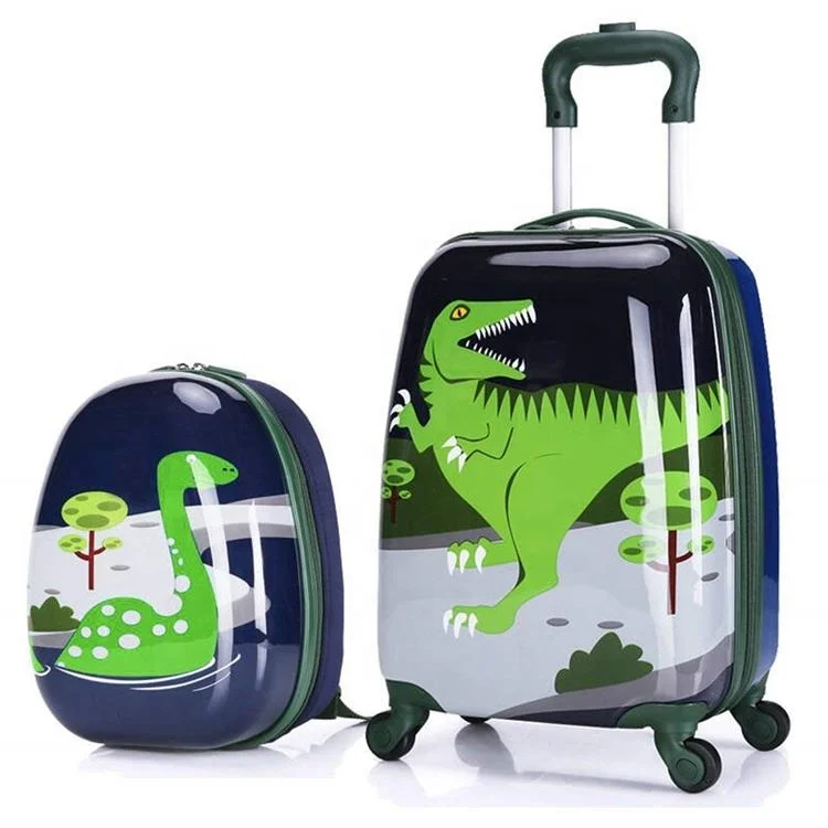 3pcs children rolling suitcase  and backpack with lunch bag set dinosaur kids luggage case