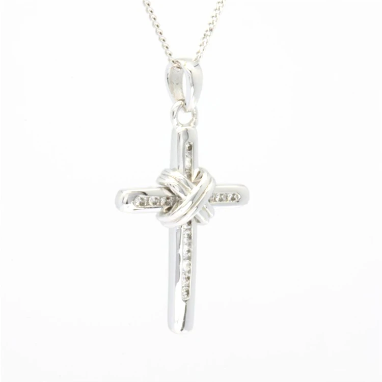 New Design 18K Real Gold Jewelry Wholesale White Gold Natural Diamond Catholic Christian Diamond Cross Necklace