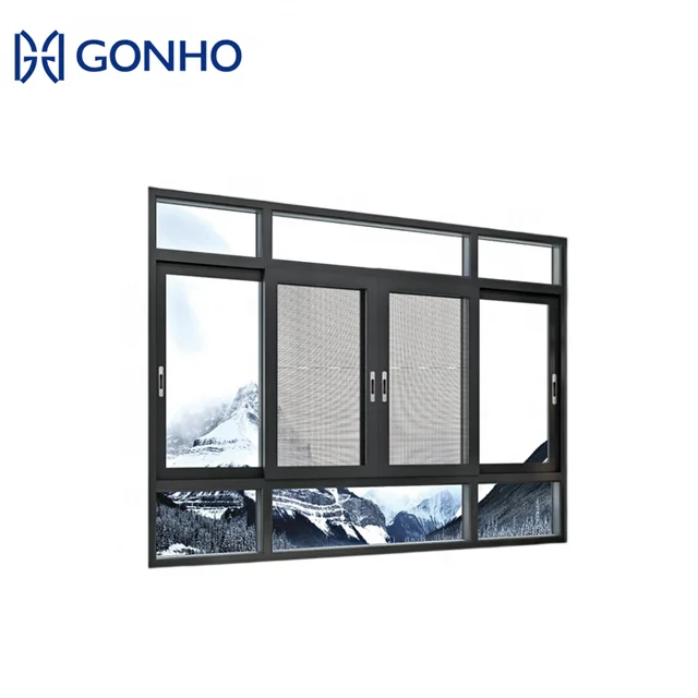 GONHO Horizontal sliding double triple glazed soundproof grilles aluminum aluminum windows with mosquito mesh