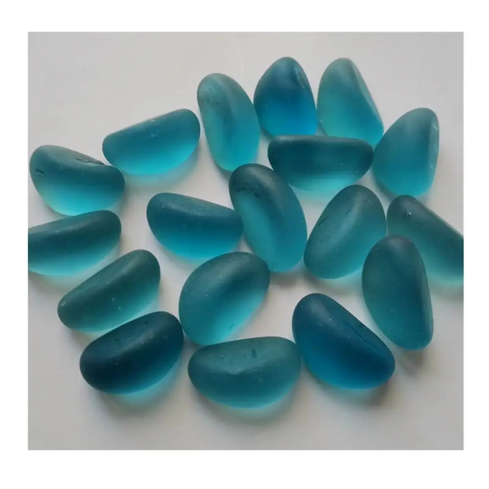 Aqua Blue Frosted Sea Glass Flat Beads Cashew Glass Pebble