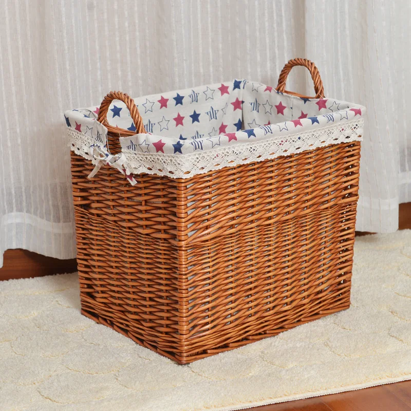 laundry basket natural wicker weaving home Hotel room bamboo rattan wicker rectangular laundry baskets with lining cloth