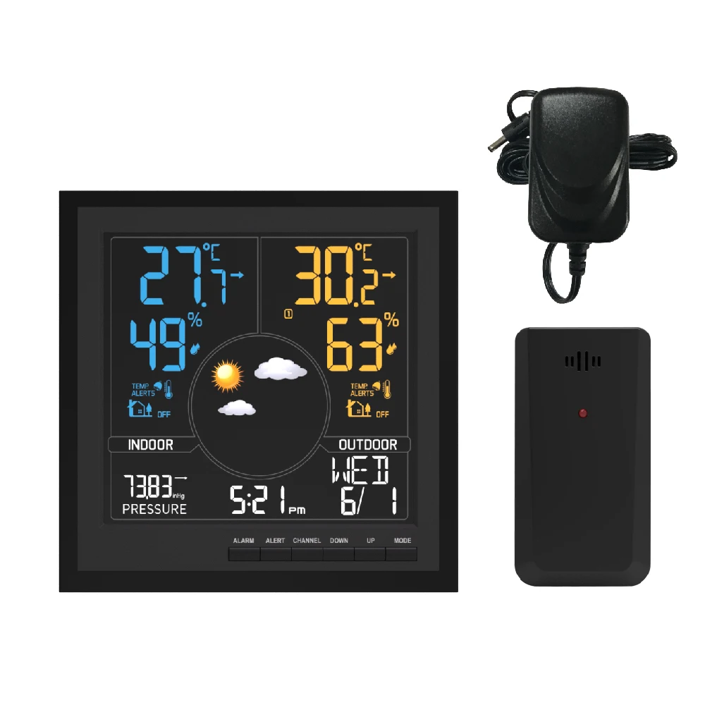 EWETIME weather station clock with outdoor sensor indoor outdoor temperature and humidity VA-LCD large display