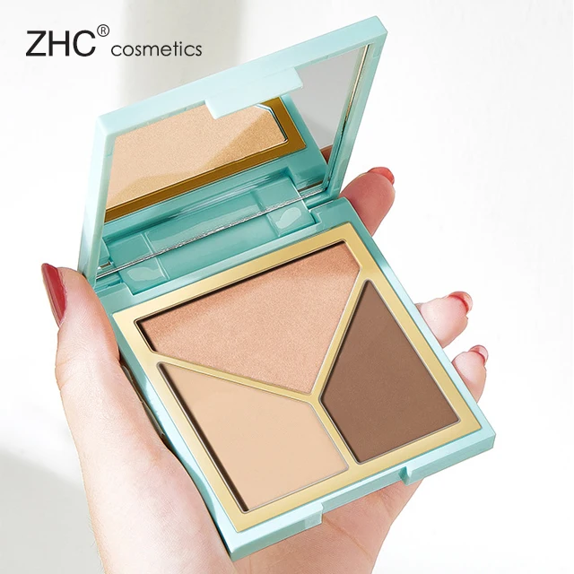 CC4372 Custom 3 Colors Vegan High Pigmented Face Makeup Pressed Contour Powder Private Label Highlighter Palette Gel Female