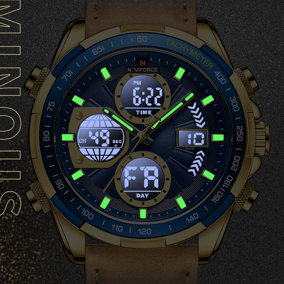 NAVIFORCE 9197 оригинальный дизайн водонепроницаемые часы с двойным дисплеем