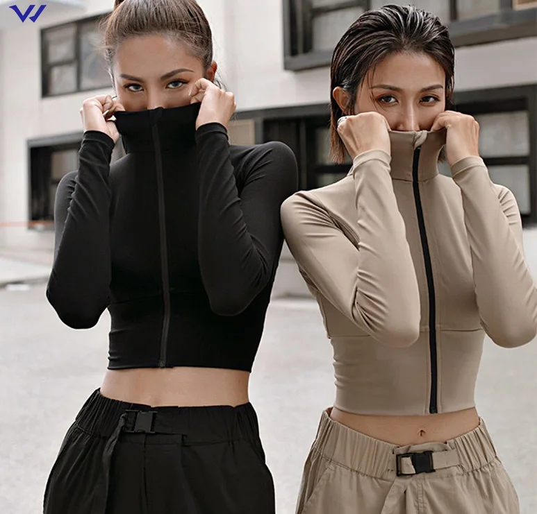 Облегающая женская куртка для фитнеса и бега с длинным рукавом, 80 нейлон, 20 спандекс, укороченный топ с капюшоном для йоги