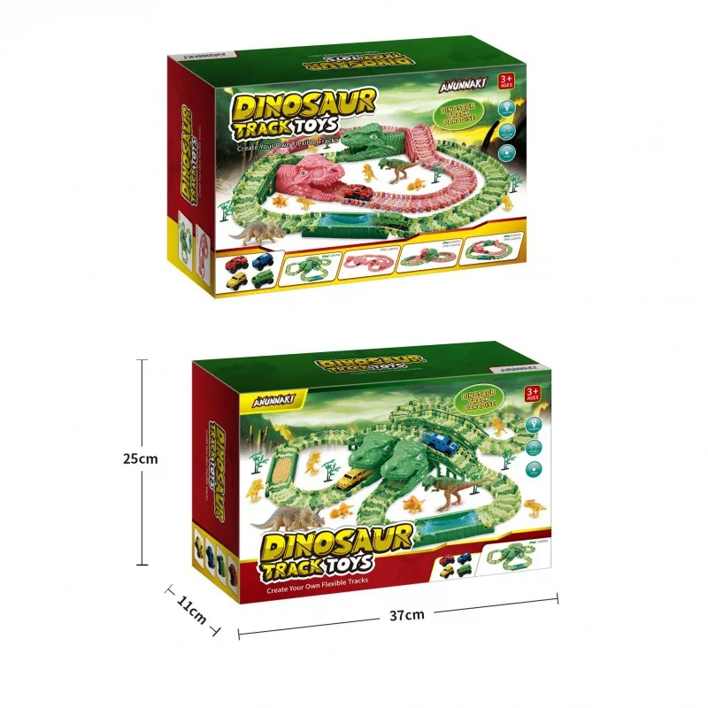 Wholesale Puzzle Dinosaur World 3 Tracks Car Assemble 160 Pieces Kids DIY Toy Set Girls Pink Kit Boys Green Kit Track