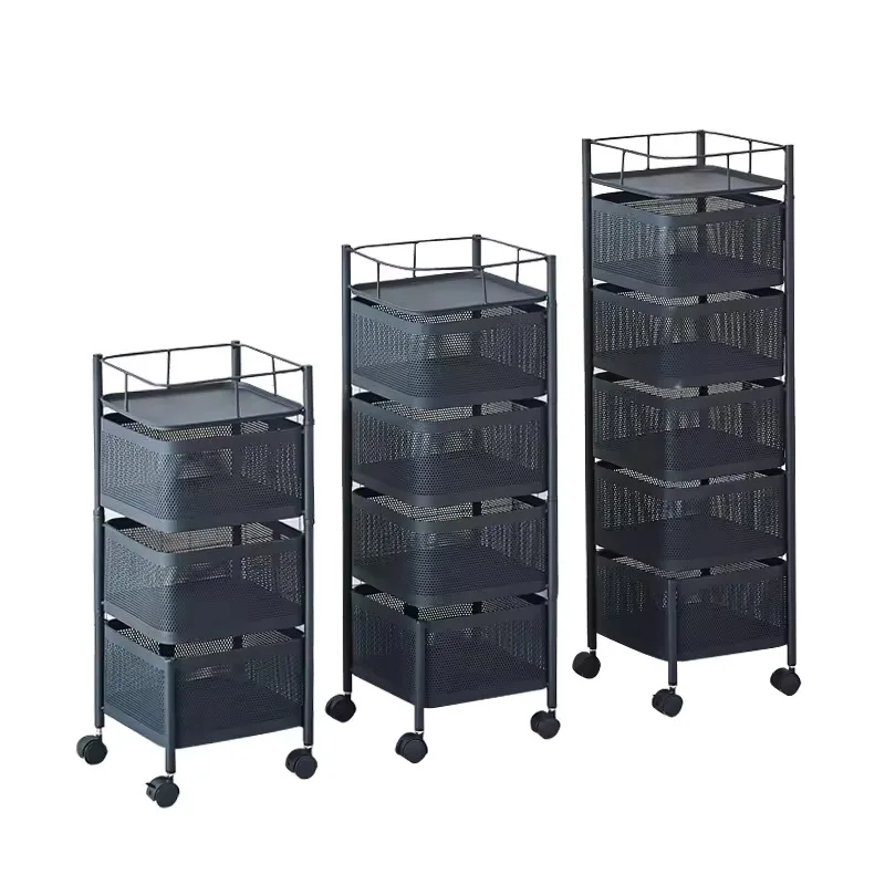 3 Tier 4 Tier 5 Tier Round Kitchen Rotating Storage Rack Multi-Layer Rotatable Fruit Vegetable Shelf