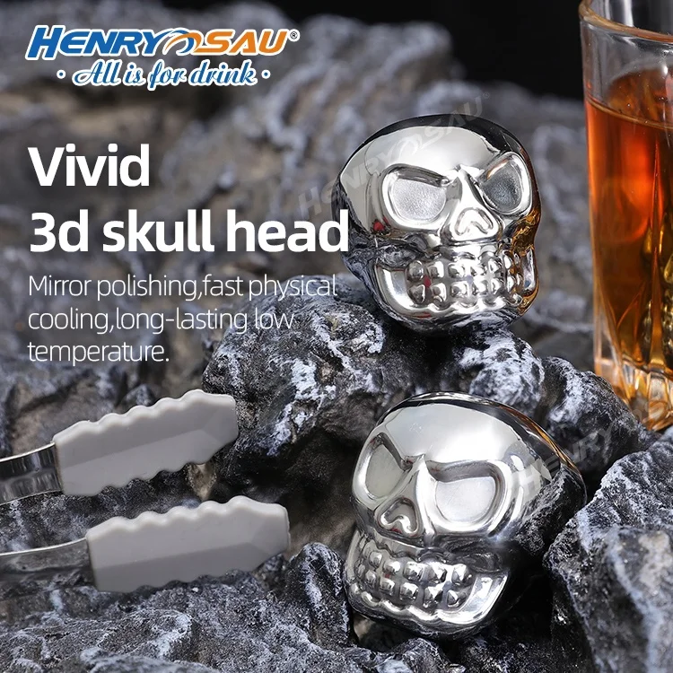 Metal Ice Cubes Refreezable Chilling 3D Skull Head Whiskey Reusable Ss 314 306 Cooling Stone for drinks