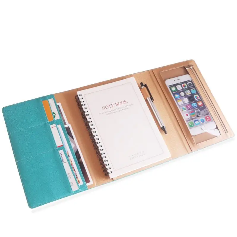 PU Leather Cover Notebook With Calculator Holder Cards Pockets Business Office Supply