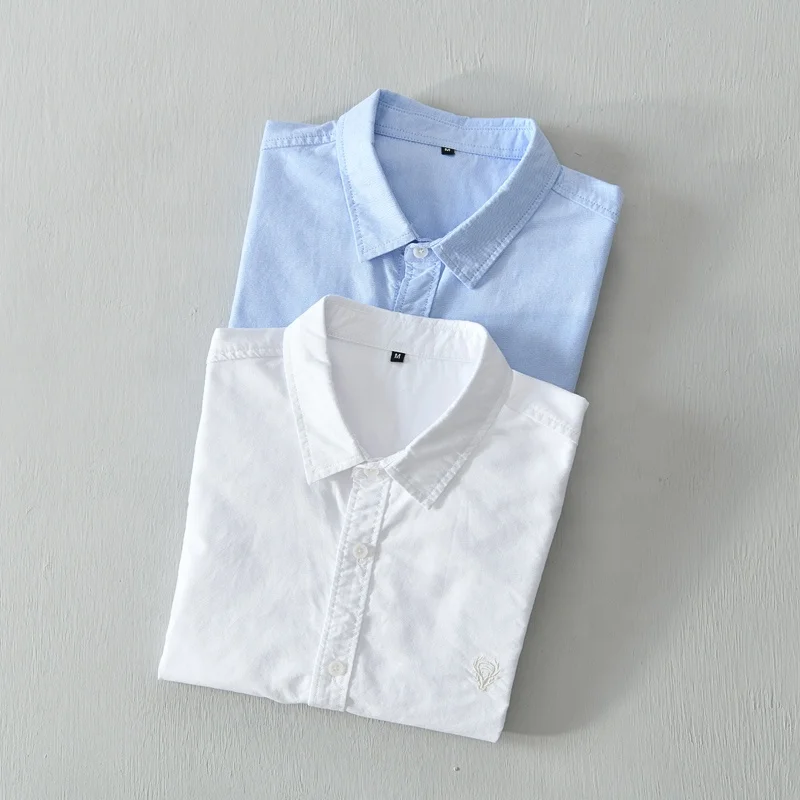 wholesale summer casual men fitted custom Embroidery organic blank white button down shirt oxford mens shirts 100% cotton shirt