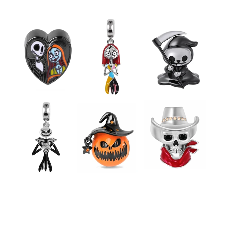 Wholesale hotsell 100% 925 sterling silver Halloween black plated skull heart charms pendant for women necklace